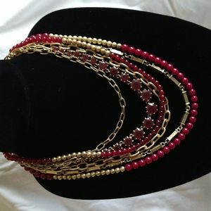 Premier Designs stunning multi layered red and gold necklace.